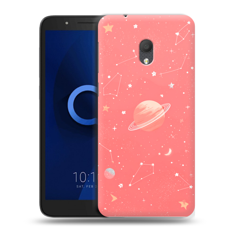 Силиконовый чехол на Alcatel 1C (2019) с принтом Розовый космос Силиконовый чехол на Alcatel 1C (2019) с принтом Розовый космос