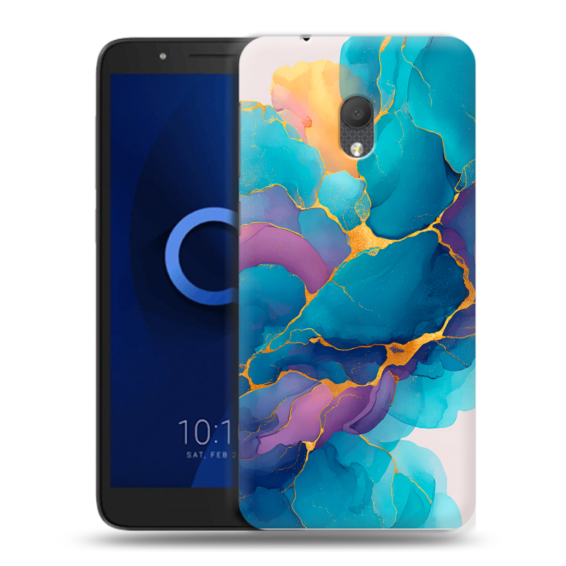 Силиконовый чехол на Alcatel 1C (2019) с принтом Мрамор блестки Силиконовый чехол на Alcatel 1C (2019) с принтом Мрамор блестки