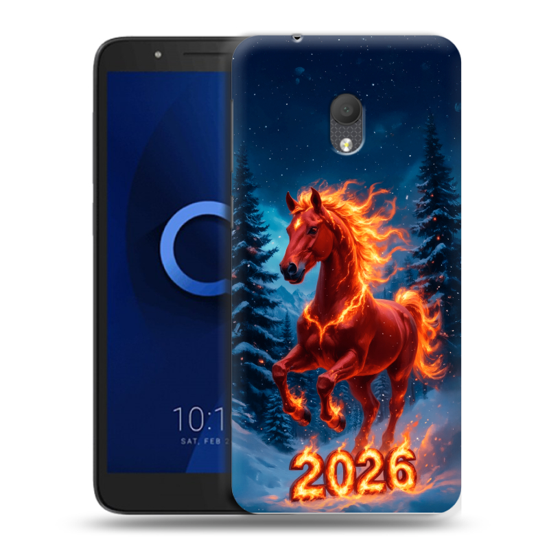 Силиконовый чехол на Alcatel 1C (2019) с принтом Новый год коня Силиконовый чехол на Alcatel 1C (2019) с принтом Новый год коня