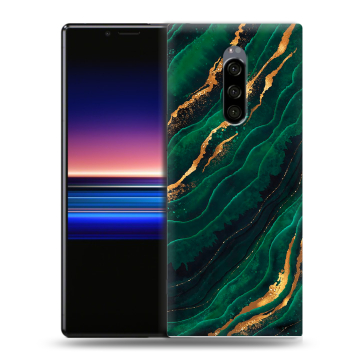 Силиконовый чехол на Sony Xperia 1 с принтом Мрамор зеленое золото Силиконовый чехол на Sony Xperia 1 с принтом Мрамор зеленое золото