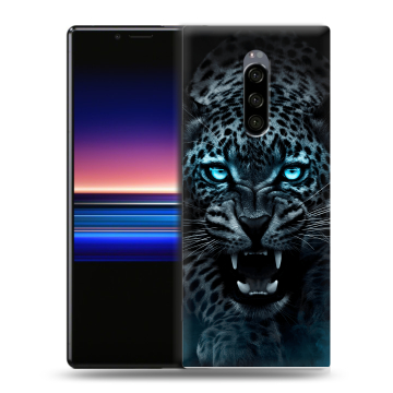 Силиконовый чехол на Sony Xperia 1 с принтом Темный леопард Силиконовый чехол на Sony Xperia 1 с принтом Темный леопард
