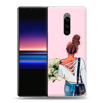 Силиконовый чехол на Sony Xperia 1 с принтом Девушка и букет Силиконовый чехол на Sony Xperia 1 с принтом Девушка и букет