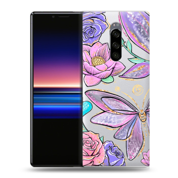 Силиконовый чехол на Sony Xperia 1 с принтом Бабочки и цветы Силиконовый чехол на Sony Xperia 1 с принтом Бабочки и цветы