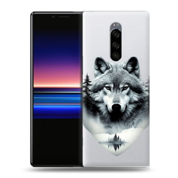 Силиконовый чехол на Sony Xperia 1 с принтом Волк в лесу Силиконовый чехол на Sony Xperia 1 с принтом Волк в лесу