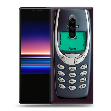 Силиконовый чехол на Sony Xperia 1 с принтом Старый телефон