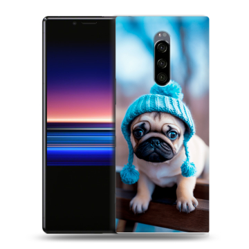 Силиконовый чехол на Sony Xperia 1 с принтом Мопс в шапке Силиконовый чехол на Sony Xperia 1 с принтом Мопс в шапке
