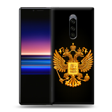 Силиконовый чехол на Sony Xperia 1 с принтом Герб России желтый Силиконовый чехол на Sony Xperia 1 с принтом Герб России желтый