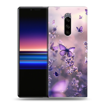Силиконовый чехол на Sony Xperia 1 с принтом бабочки и лаванда Силиконовый чехол на Sony Xperia 1 с принтом бабочки и лаванда