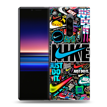 Силиконовый чехол на Sony Xperia 1 с принтом найк nike черный