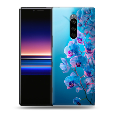Силиконовый чехол на Sony Xperia 1 с принтом голубые орхидеи Силиконовый чехол на Sony Xperia 1 с принтом голубые орхидеи