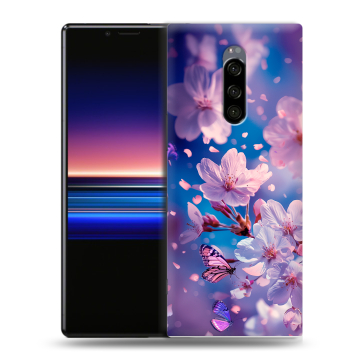 Силиконовый чехол на Sony Xperia 1 с принтом цветы бабочки Силиконовый чехол на Sony Xperia 1 с принтом цветы бабочки