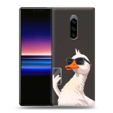 Силиконовый чехол на Sony Xperia 1 с принтом утка в очках Силиконовый чехол на Sony Xperia 1 с принтом утка в очках