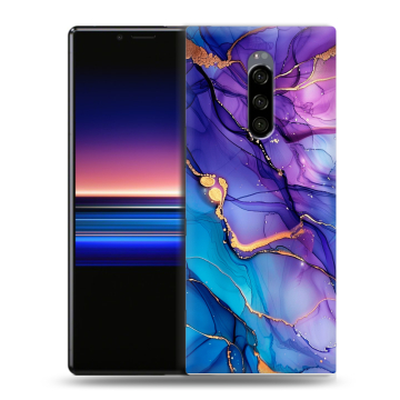 Силиконовый чехол на Sony Xperia 1 с принтом синий мрамор Силиконовый чехол на Sony Xperia 1 с принтом синий мрамор