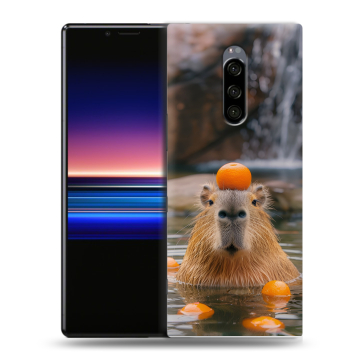 Силиконовый чехол на Sony Xperia 1 с принтом Капибара с апельсином Силиконовый чехол на Sony Xperia 1 с принтом Капибара с апельсином