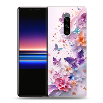 Силиконовый чехол на Sony Xperia 1 с принтом цветы бабочки
