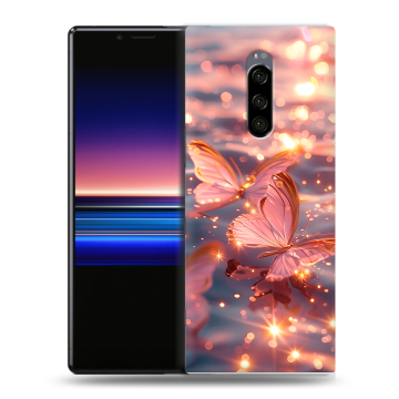 Силиконовый чехол на Sony Xperia 1 с принтом бабочки розовые Силиконовый чехол на Sony Xperia 1 с принтом бабочки розовые