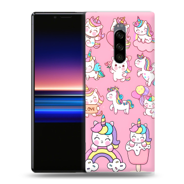 Силиконовый чехол на Sony Xperia 1 с принтом Единороги и радуга Силиконовый чехол на Sony Xperia 1 с принтом Единороги и радуга