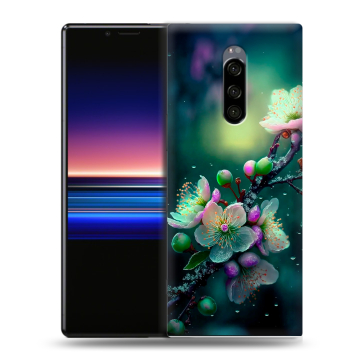 Силиконовый чехол на Sony Xperia 1 с принтом Цветы и мрамор