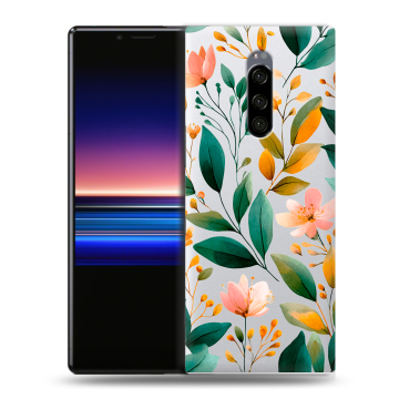 Силиконовый чехол на Sony Xperia 1 с принтом Цветы паттерн Силиконовый чехол на Sony Xperia 1 с принтом Цветы паттерн