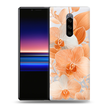 Силиконовый чехол на Sony Xperia 1 с принтом Бежевые цветы Силиконовый чехол на Sony Xperia 1 с принтом Бежевые цветы