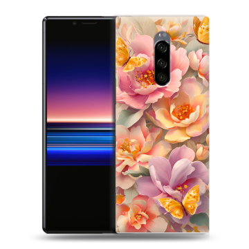 Силиконовый чехол на Sony Xperia 1 с принтом Цветы и бабочки Силиконовый чехол на Sony Xperia 1 с принтом Цветы и бабочки