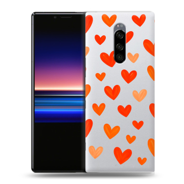 Силиконовый чехол на Sony Xperia 1 с принтом Сердечки Силиконовый чехол на Sony Xperia 1 с принтом Сердечки