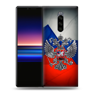 Силиконовый чехол на Sony Xperia 1 с принтом Флаг России Силиконовый чехол на Sony Xperia 1 с принтом Флаг России