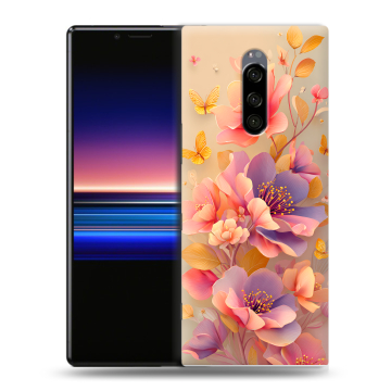 Силиконовый чехол на Sony Xperia 1 с принтом Цветы и бабочки Силиконовый чехол на Sony Xperia 1 с принтом Цветы и бабочки