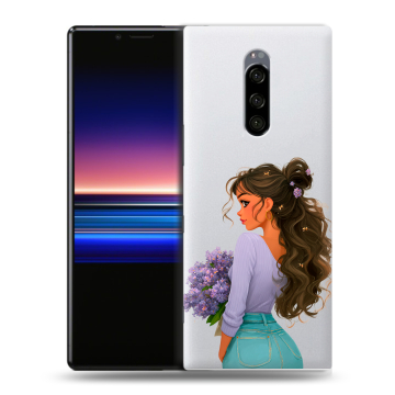 Силиконовый чехол на Sony Xperia 1 с принтом девушка цветы Силиконовый чехол на Sony Xperia 1 с принтом девушка цветы