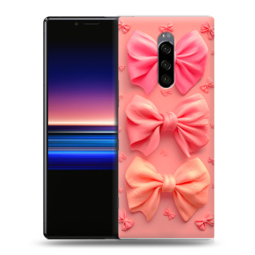 Силиконовый чехол на Sony Xperia 1 с принтом Розовые бантики Силиконовый чехол на Sony Xperia 1 с принтом Розовые бантики