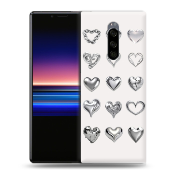 Силиконовый чехол на Sony Xperia 1 с принтом Y2K сердечки Силиконовый чехол на Sony Xperia 1 с принтом Y2K сердечки