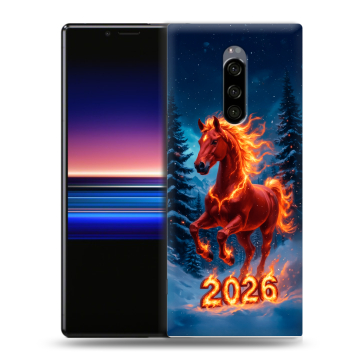 Силиконовый чехол на Sony Xperia 1 с принтом Новый год коня Силиконовый чехол на Sony Xperia 1 с принтом Новый год коня