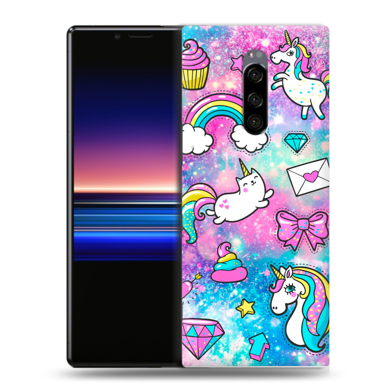 Пластиковый чехол на Sony Xperia 1 с принтом Единороги Пластиковый чехол на Sony Xperia 1 с принтом Единороги
