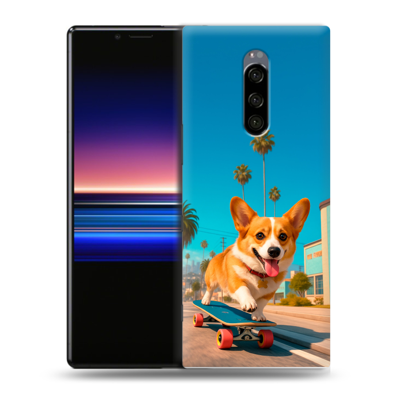 Силиконовый чехол на Sony Xperia 1 с принтом Корги на скейте Силиконовый чехол на Sony Xperia 1 с принтом Корги на скейте