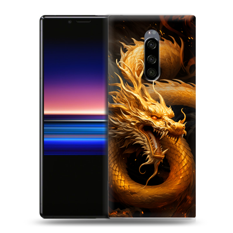 Силиконовый чехол на Sony Xperia 1 с принтом Золотой дракон Силиконовый чехол на Sony Xperia 1 с принтом Золотой дракон