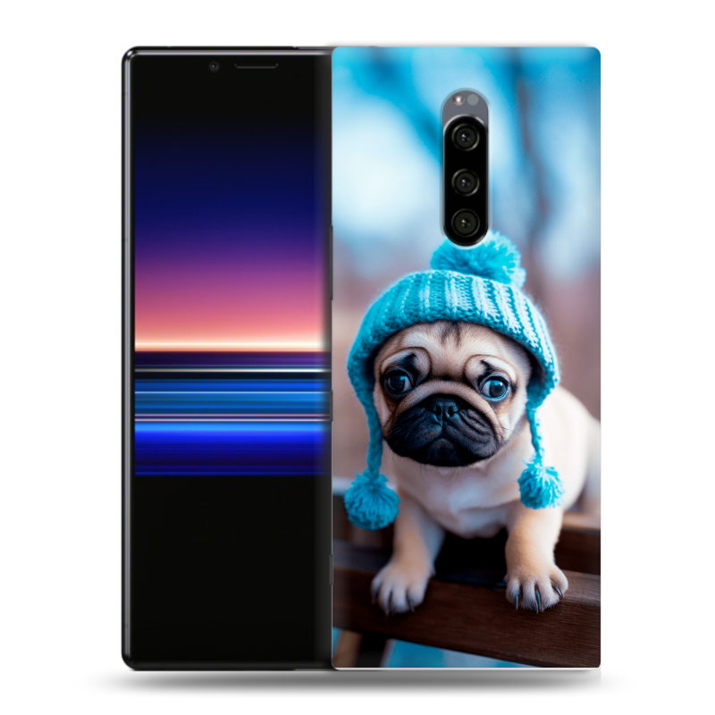 Силиконовый чехол на Sony Xperia 1 с принтом Мопс в шапке Силиконовый чехол на Sony Xperia 1 с принтом Мопс в шапке