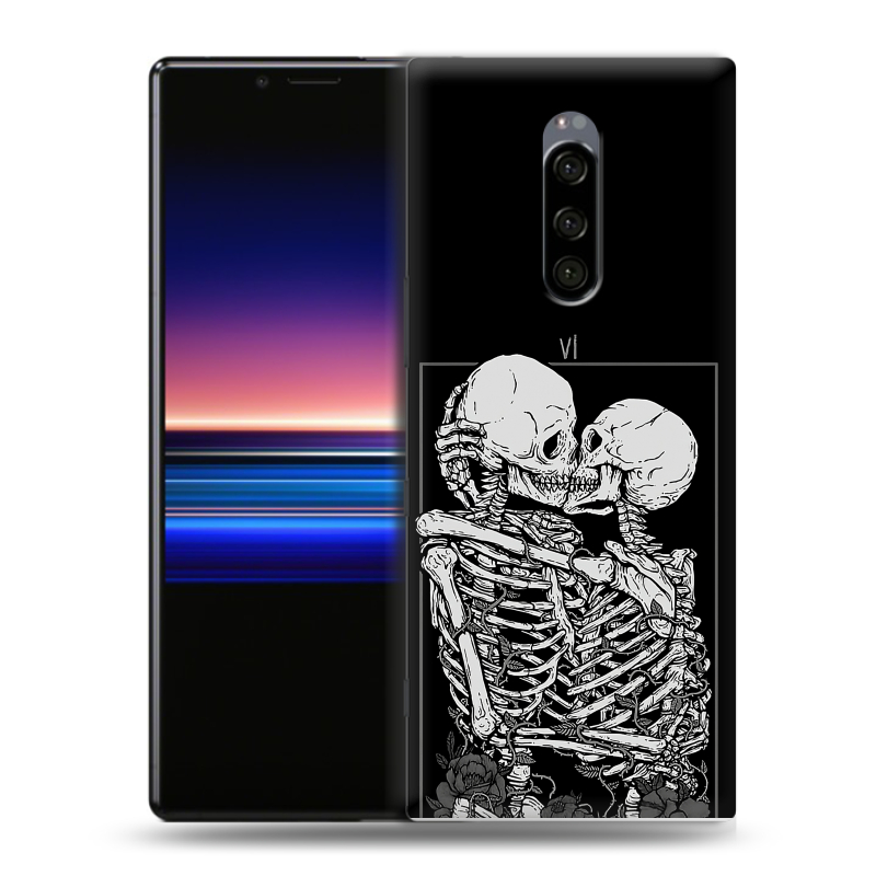 Пластиковый чехол на Sony Xperia 1 с принтом Поцелуй скелетов Пластиковый чехол на Sony Xperia 1 с принтом Поцелуй скелетов
