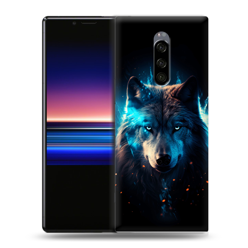 Пластиковый чехол на Sony Xperia 1 с принтом Волк ночной Пластиковый чехол на Sony Xperia 1 с принтом Волк ночной