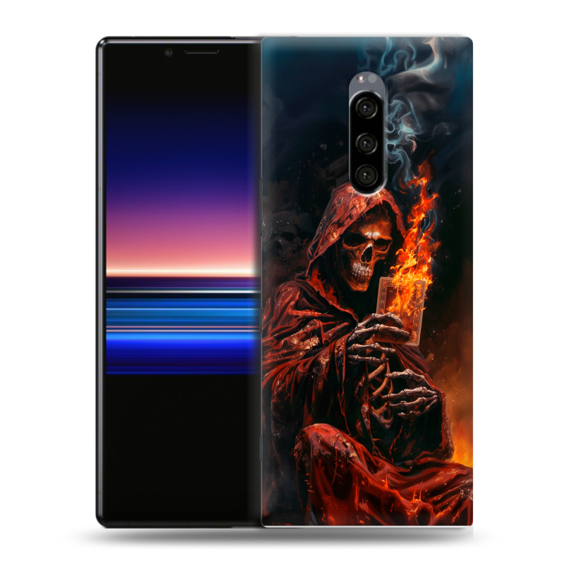 Силиконовый чехол на Sony Xperia 1 с принтом Скелет и карты Силиконовый чехол на Sony Xperia 1 с принтом Скелет и карты