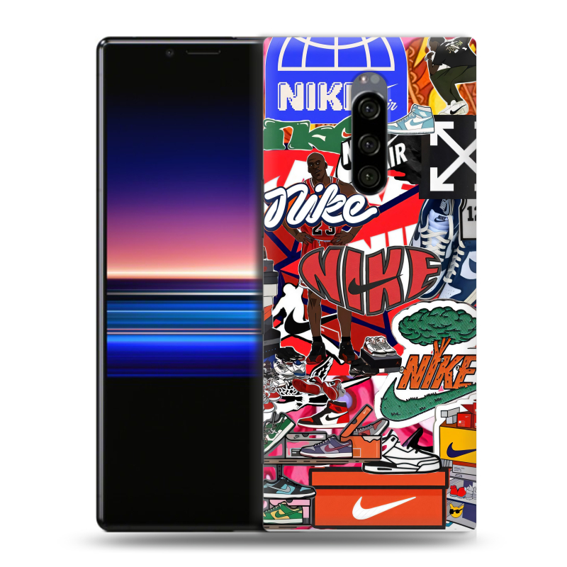 Силиконовый чехол на Sony Xperia 1 с принтом Найк Nike яркий Силиконовый чехол на Sony Xperia 1 с принтом Найк Nike яркий
