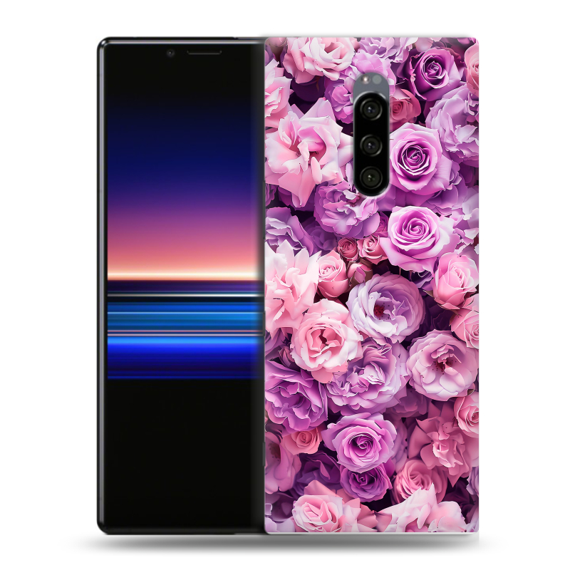 Силиконовый чехол на Sony Xperia 1 с принтом лавандовые розы Силиконовый чехол на Sony Xperia 1 с принтом лавандовые розы
