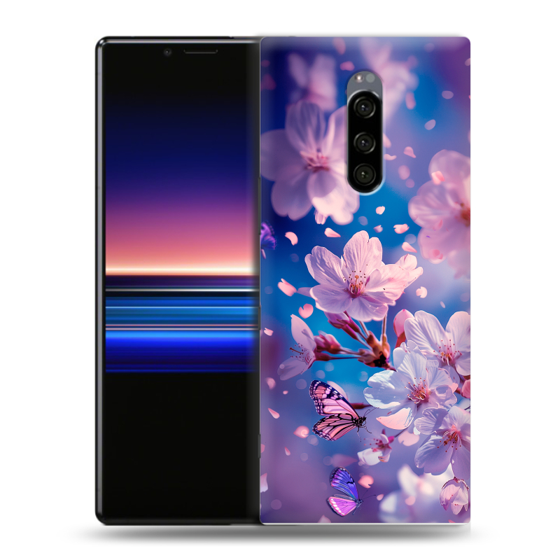 Пластиковый чехол на Sony Xperia 1 с принтом цветы бабочки Пластиковый чехол на Sony Xperia 1 с принтом цветы бабочки