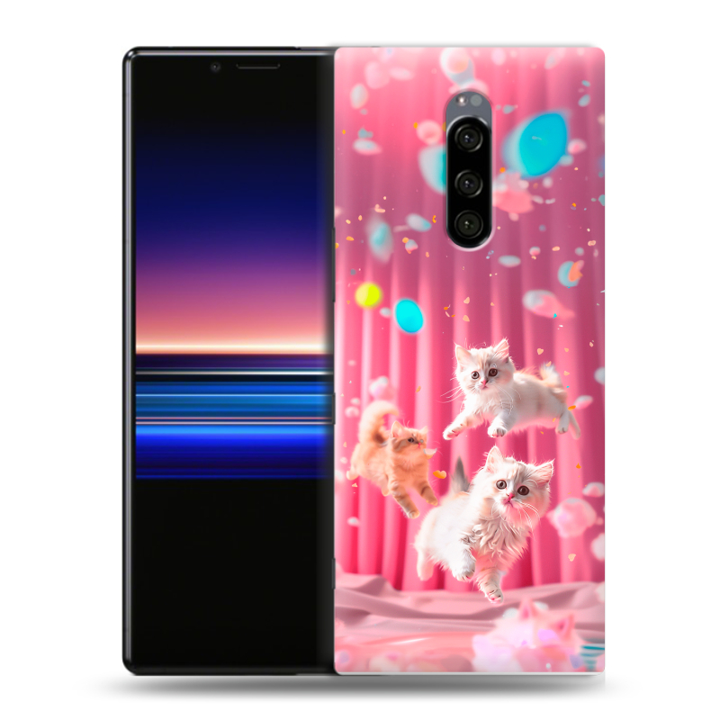 Силиконовый чехол на Sony Xperia 1 с принтом милые котики Силиконовый чехол на Sony Xperia 1 с принтом милые котики
