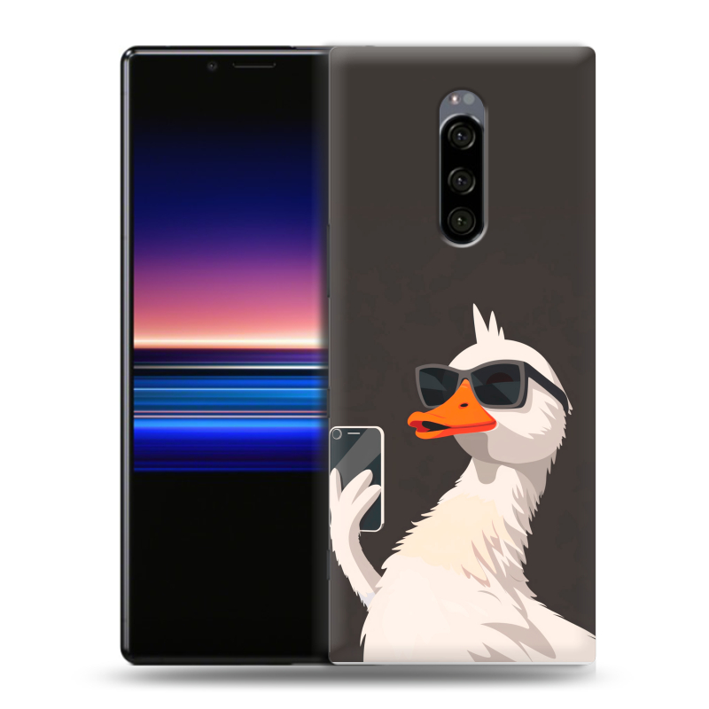 Силиконовый чехол на Sony Xperia 1 с принтом утка в очках Силиконовый чехол на Sony Xperia 1 с принтом утка в очках
