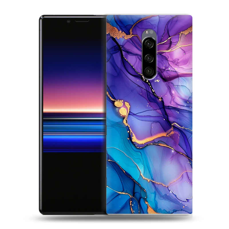 Пластиковый чехол на Sony Xperia 1 с принтом синий мрамор Пластиковый чехол на Sony Xperia 1 с принтом синий мрамор