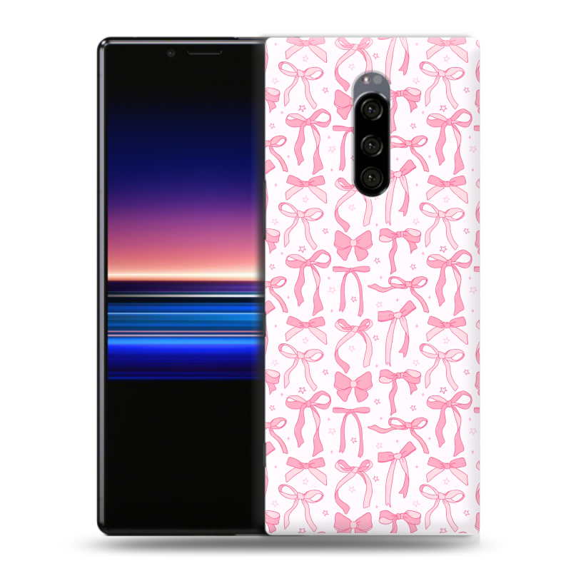 Силиконовый чехол на Sony Xperia 1 с принтом Розовые бантики Силиконовый чехол на Sony Xperia 1 с принтом Розовые бантики