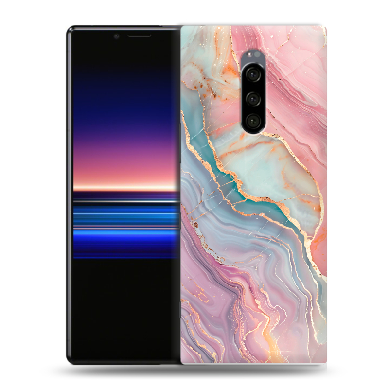 Силиконовый чехол на Sony Xperia 1 с принтом розовый мрамор Силиконовый чехол на Sony Xperia 1 с принтом розовый мрамор