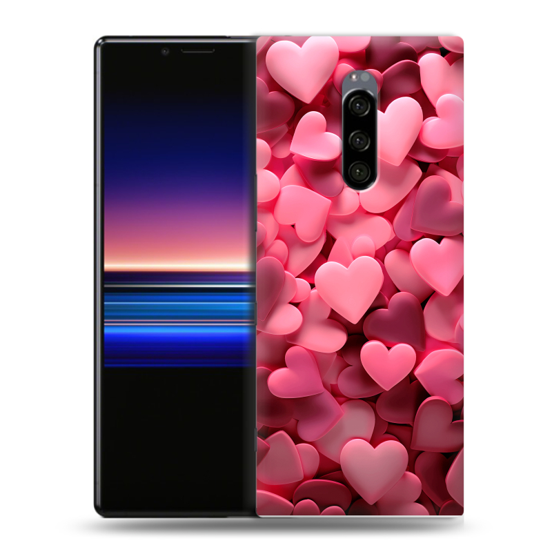 Силиконовый чехол на Sony Xperia 1 с принтом розовые сердечки Силиконовый чехол на Sony Xperia 1 с принтом розовые сердечки