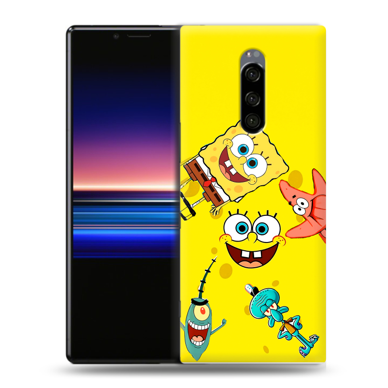 Пластиковый чехол на Sony Xperia 1 с принтом Спанч боб Спанчбоб Пластиковый чехол на Sony Xperia 1 с принтом Спанч боб Спанчбоб