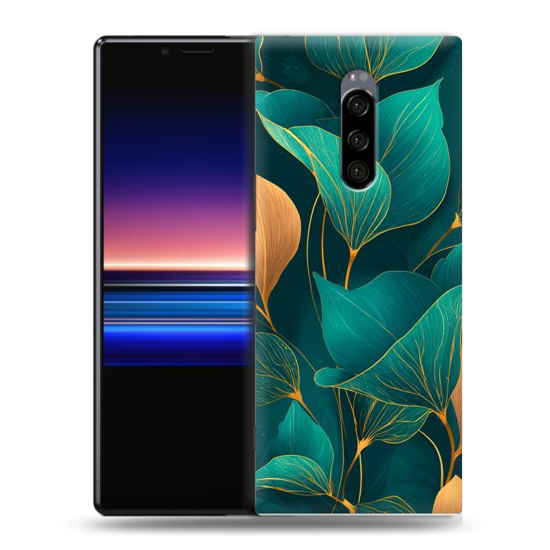Пластиковый чехол на Sony Xperia 1 с принтом Листья и золото Пластиковый чехол на Sony Xperia 1 с принтом Листья и золото